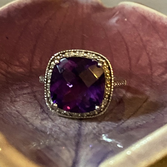 NWOT AFRICAN AMETHYST W ZIRCON STERLING RING - Picture 1 of 10